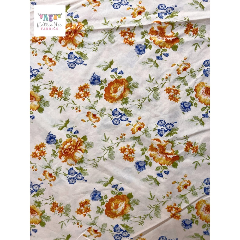 Vintage Floral Twin Sheet Set: Orange & Blue Flowers, 1 Pillowcase - Picture 5 of 8